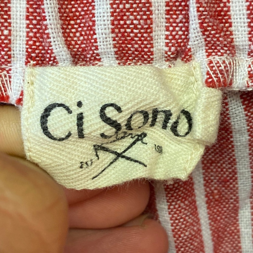 Ci Sono Red White Striped Paperbag Waist Shorts Size Large Cuffed Belted Summer - Picture 5 of 6